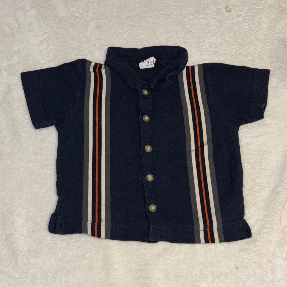 Baby gap Toddler Navy Short-Sleeve Button-Down Shirt with Stripes